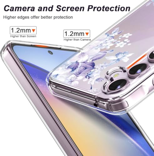 Image of Elzzi Clear Transparent Flower Cover for Samsung S25 FE Case Shockproof Floral Design Full Camera Protection Shockproof PC+TPU Cover Clear for Girls & Women (Ice)