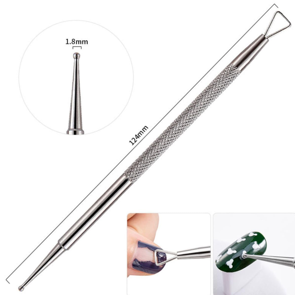 YARNOW Nail Dotting Pen Professional Nail Art Tool Stainless Steel Double-ended 4pcs with Triangle Head for Precise Cuticle Pushing and Peeling for Salons and Spas