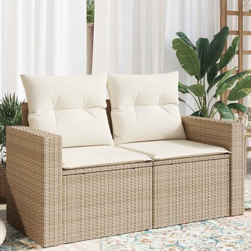 Homgoday Sofa Jardin Conjunto Jardin Sofa Jardin Exterior Sofá de jardín con Cojines de 2 plazas ratán sintético Beige Conjunto de Jardin Exterior Beige y Crema