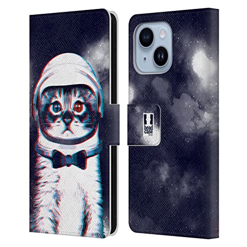 Étui iPhone 14 Plus cuir portefeuille protection intégrale motif chat espace