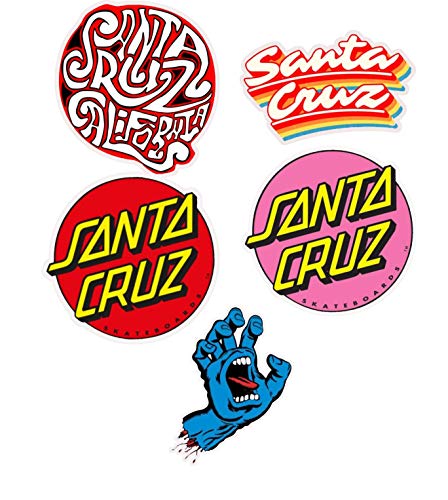 Skateboard Vinyl Sticker Santa Cruz Pack of 5 for Laptop,Water Bottle Car