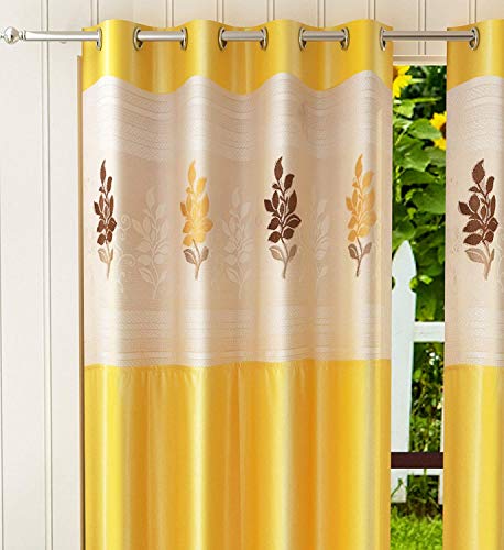 Image of Polyester Floral Patch Printed Curtains for Home Decor, Windows, Door, Long Door (Set of 2 Pcs) (Yellow, 7 Feet)