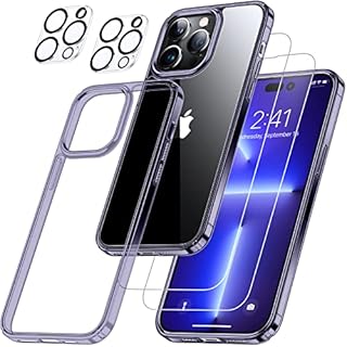 Humixx [5 in 1] for iPhone 14 Pro Max Case, with 2X Screen Protector + 2X Lens Protector, [Imitation Car Airbag Protection] [20X Anti-Yellowing] Shockproof Clear Case for iPhone 14 Pro Max, Purple