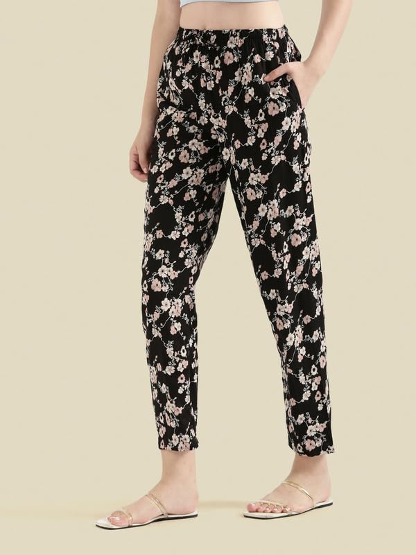 Image of GO COLORS Women Printed Woven Viscose Mid Rise Lounge Pants