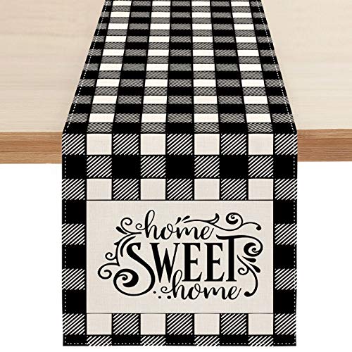 Farmhouse Home Sweet Home Table Runner, Buffalo Check Table Runners For Kitchen Dining Coffee Or Indoor And Outdoor Home Parties Decor 13 X 72 Inches #TOP14