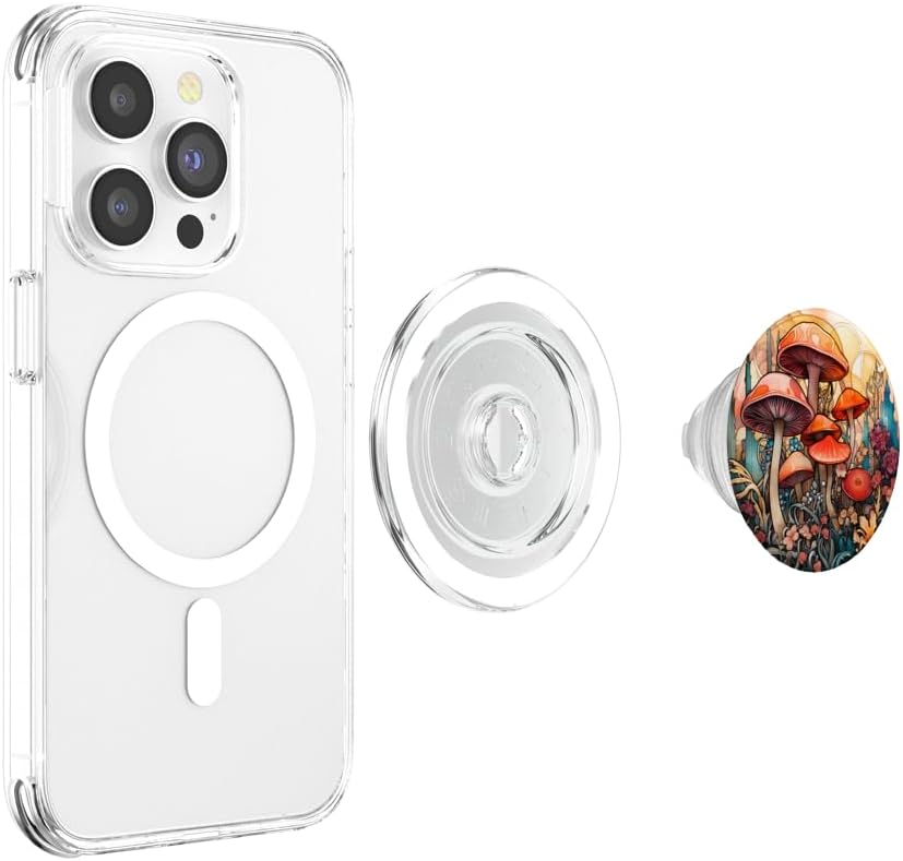 Forest Mushroom and Flowers stained glass PopSockets MagSafe PopGrip for iPhone