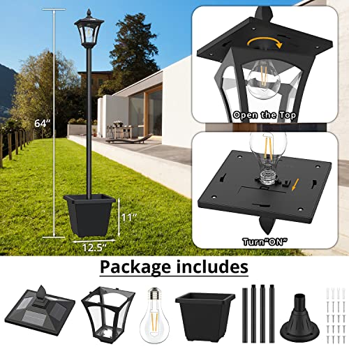 Icerona 64 Inch Outdoor Solar Lamp Post Light With Planter, 60 High Lumen Solar Street Light, Solar Post Lights Waterproof For Pathway,Garden,Driveway,Lawn,Front Back Door Outside Pole Lamp 6000K #TOP2