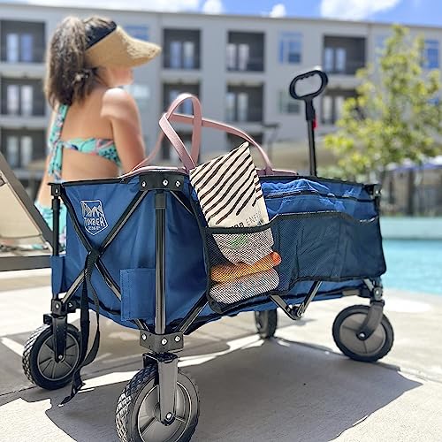 TIMBER RIDGE Bollerwagen Faltbar XXL Strandwagen mit Seitentasche Getränkehalter verstellbarem Griff,Transportwagen für Alle Gelände,Draussen Camping Einkaufen, 100kg Belastbarkeit – Bild 3