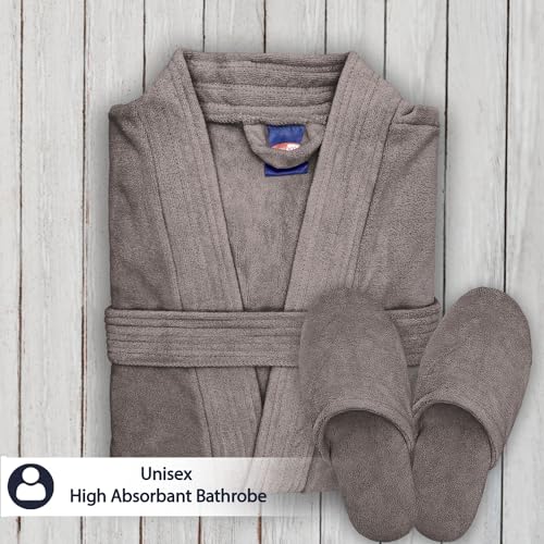 Image of Sassoon Venir Microfiber Bathrobe with Slippers for Men & Women, Unisex Luxury Bathrobe Towel, Spa Robe Combed (Pack of 1) - Sandstone Color