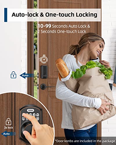 Teeho Keyless Entry Door Lock With 2 Handles - Electronic Keypad Deadbolt With Door Lever, Smart Code Door Lock For Front Door Lock Set, Auto Lock, Easy Installation, Oil Rubbed Bronze #TOP2