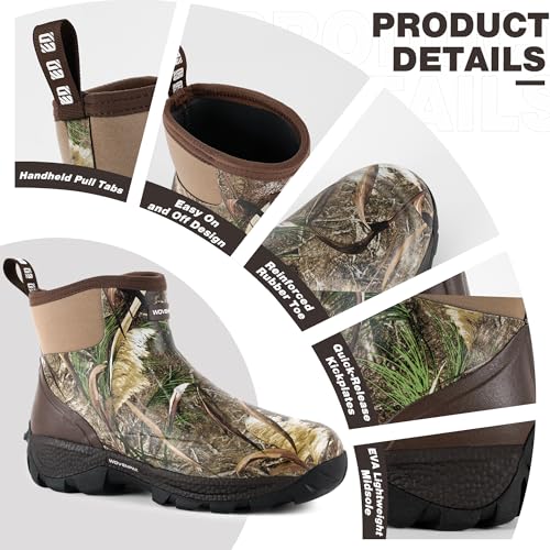 WOVENPAK Waterproof Garden Shoes Rain Boots for Men, Ankle Rubber Work Boots, Insulated Outdoor Mud Boot for Gardening, Hunting, Farming, Camping and Yard, Size 6-13 - image 6