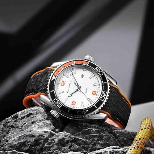 Image of GIORDANO Analog Quartz Watch for Men - Round Dial with Rotating Bezel, Luminous Hour Markers, Silicone & Stainless Steel Strap, Date Display