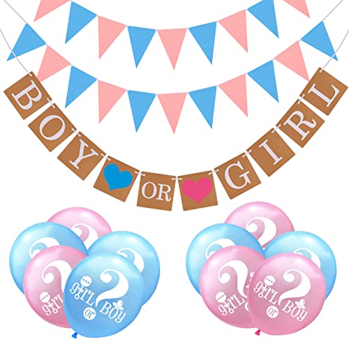 FRIUSATE Boy or Girl Banner Gender Reveal Decoration Balloons Blue and Pink Bunting Banner Gender Reveal Party Game Decoration
