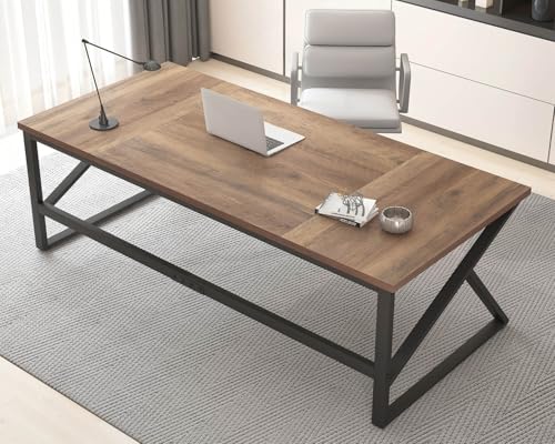 Image of HSH Large Home Office Desk, Modern Wood Metal Computer Desk for Two Person, Extra Long Executive Writing Study Gaming Double Desk Workstation, 70 Inch Rustic Bedroom Living Room Table for 2 Monitors