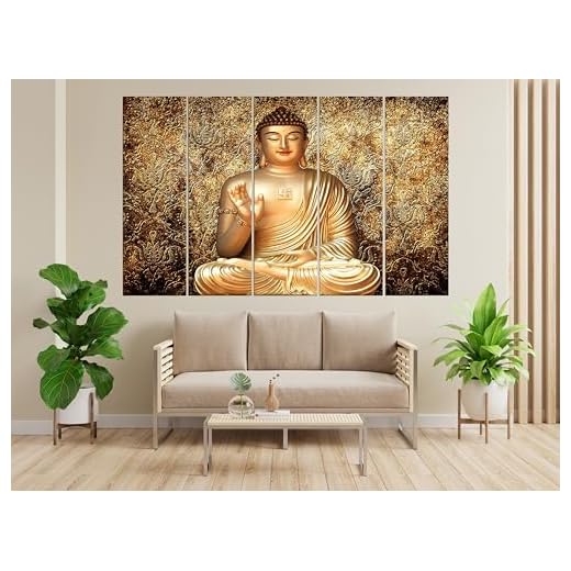 KYARA ARTS wood framed Buddha wall painting with frame multicolour 30inch x 50 inch set of 5 pcs (Design-1)