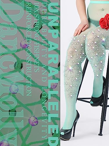 Image of DancMolly 10X Strong Ultra Sparkly Rhinestone Fishnet Stockings, Plus Size Sparkle Tights for Women Sexy Party Concert Outfit