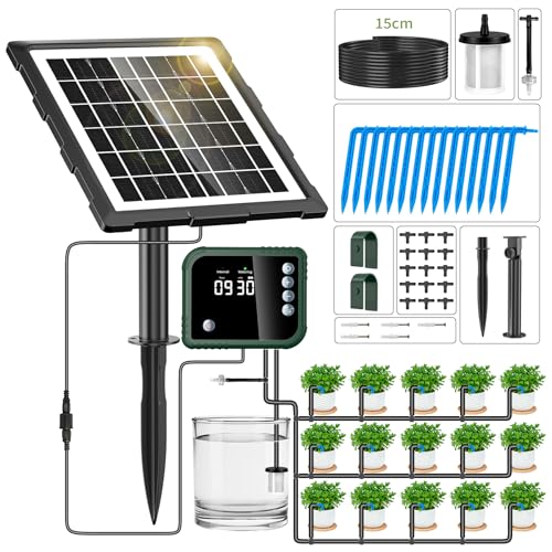 【Kit di irrigazione solare】 Il nostro kit di irrigazione è alimentato da energia solare, eliminando la necessità di un allacciamento alla rete idrica. Dotato di un pannello solare integrato da 2200 mAh, funziona ininterrottamente fino a 25 giorni con una ricarica completa, garantendo una cura affidabile delle piante durante i viaggi di lavoro e le vacanze. (Nota: l'autonomia effettiva dipende dalle condizioni meteorologiche e dall'intensità della luce solare).