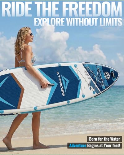 Image of 10'6''x33''Inflatable Stand Up Paddle Board, 400lbs Extra Wide Stand Up Paddleboard with Kayak Seat, Anti-Slip EVA Deck Premium SUP Accessories Kit, Non-Slip Stable Deck Boat