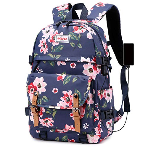 Chenggong | Sac À Dos Imprimé Fleur De Mode Sac À Dos Port De Charge USB Cartable D'université, Offrez À Votre Enfant Un Cadeau Merveilleux