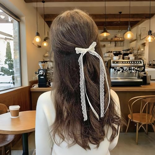 2 piezas de pinzas para el cabello con lazo de encaje blanco y cola larga miniatura 5