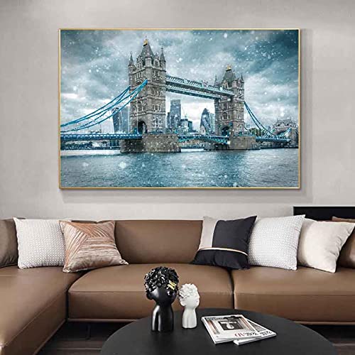 Toile Tower Bridge Londres décoration murale salon paysage hivernal chic 60x80cm