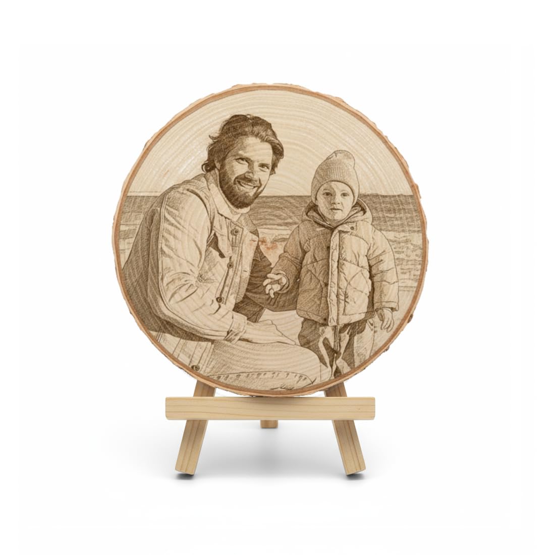 Personalisierte Baumscheibe mit Fotogravur – einzigartiges Geschenk aus Birkenholz, Bild auf Holz, individuelles Andenken oder Deko, Hochzeit, Jahrestag, Geburtstag, Familie – Ø 10–15 cm (13-15cm)