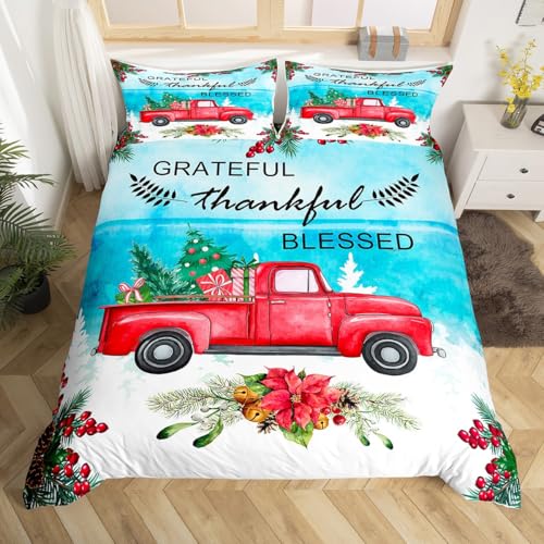 Housse de couette motif camion rouge avec 2 taies d'oreiller