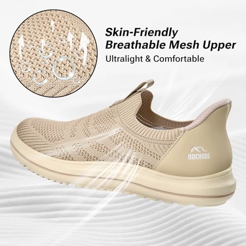 Men’s Hands Free Slip On Walking Shoes Lightweight Athletic Non Slip Sneakers Comfortable Breathable Knit Slip in Casual Shoes-KAQI-44 Khaki3
