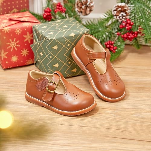 Image of GINFIVE Toddler Girls Dress Shoes Little Kids Flats School Mary Janes Shoes