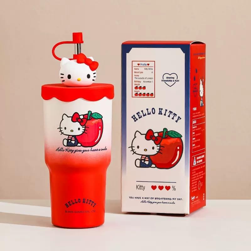 Hello Kitty & Apple Tumbler with Cover & Straw 580ml - Image 6