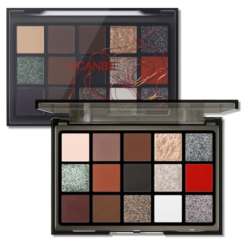 Image of UCANBE 15 Colors Matte Shimmer Metallic Glitter Eyeshadow Palette - Highly Pigmented Blendable Powder, Neutral Warm, Smokey & Bold Shades Makeup Palette