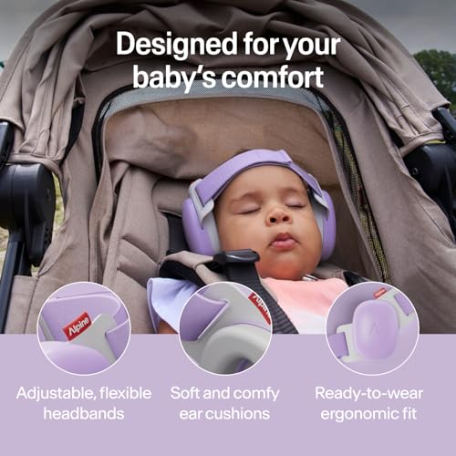 Image of Alpine Muffy Baby Comfort - Protects Hearing for Babies and Toddlers - CE & ANSI Certified - Headband for Safe fit & Comfort - Adjustable for Ages 3-48 Months - 24dB Sound Reduction, Purple