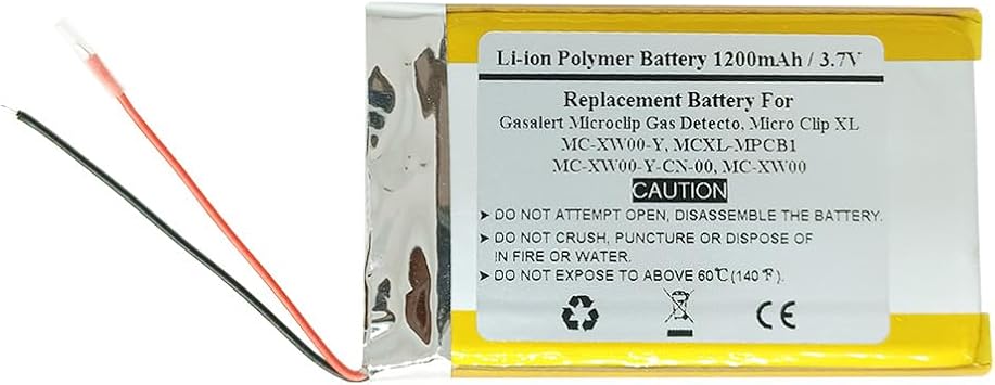 1200mAh 3.7 V استبدال البطارية ل BW GasAlert مايكرو كليب XL، Gasalert Microclip Gas Detecto، MCXL-MPCB1، MC-XW00، MC-XW00-Y، MC-XW00-Y-CN-00