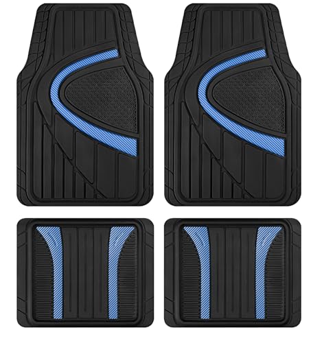 Road Comforts Car Floor Mat, Heavy Duty Rubber Liners, Anti Slip Design, Universal Fit Full Set, All Seasons Trim to Fit Custom Car Floor Mats for Vehicles, Cars, Trucks, SUVs Blue