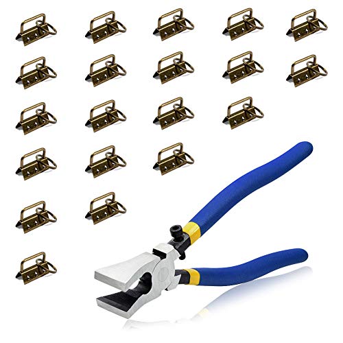 SPEEDWOX 金古美 紐留め 接続金具 平ペンチ セット 約32.5mm幅 20個入り エンドパーツ 工具 ツール 基礎 ジャンプリング付き つなぎ ヒモ留め 平ヒモ用 ワニカン 留め具 ワニグチ ストラップ キーホルダー 手芸用品 アクセサリー製作 手作り ハンドメイド 素材 材料