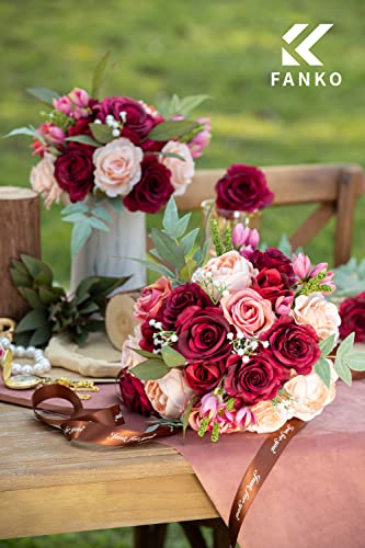 Fanko Fake Rose Artificial Flowers: Silk Champagne Rose Artificial Flowers Bulk Fake Flowers For Decoration Artificial Flowers Bouquet Roses Fall Burgundy Roses Arrangements #TOP2