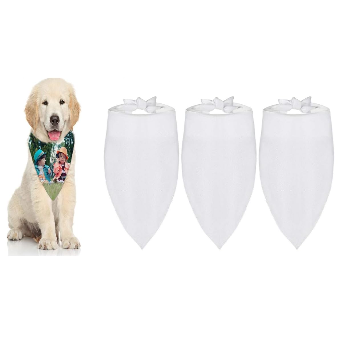 Lot de 100 bandanas vierges à sublimation pour chien - Blanc uni - Bandana triangulaire en polyester - Transfert de chaleur - Accessoires pour chiens, chiots, chats