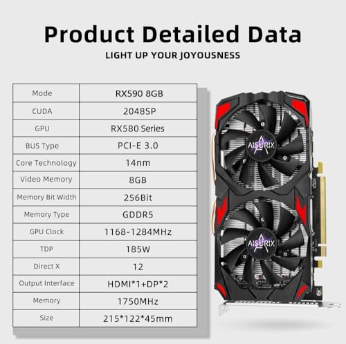 Image of Kelinx RX 590 8GB Graphics Card, 2048SP GDDR5 256Bit Gaming GPU, 8GB Video Card with Dual Fans, 4K HD Ready, HDMI /DP Output, PCIe 3.0 for PC Desktop Gaming Rig