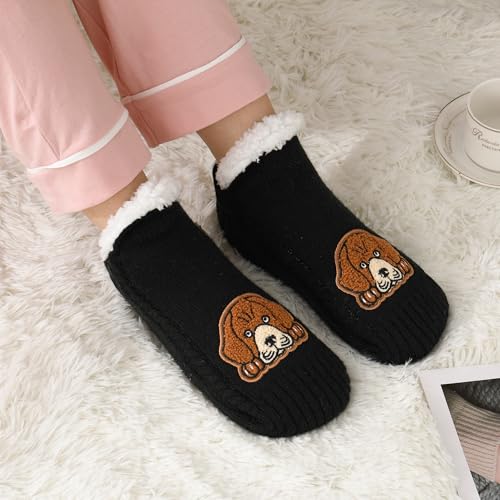 Image of ZYZX Cute Dog Slipper Socks for Women with Grips,Fuzzy Socks Indoor