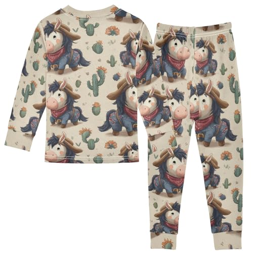 Pajama Sets Long Sleeve Cowboy Donkey Cactus Desert Soft Comfy Sleepwear 2 Piece PJS 3-8T3