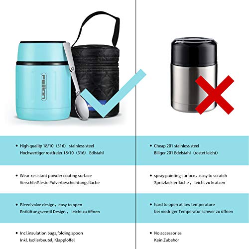 Healter Voedselkolf met klep | Soepthermo met geïsoleerde zak en opklapbare lepel | Draagbare roestvrijstalen… - Image 5