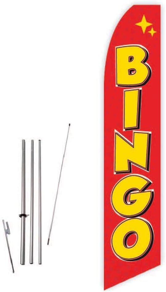 Bingo (Red) Super Novo Feather Flag - Complete with 15ft Pole Set and Ground Spike