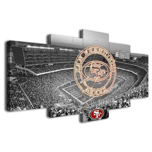 San Francisco City 49ers American Football Poster Black and White Stadium Neon Badge Canvas Wall Art Print Home Decor Pattern 5 Large Framed Picture Direct Hanging (style2 60x100cm-Framed-5pcs)