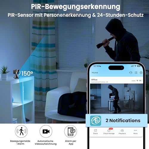 javiscam Mini Kamera inklusive Eurostecker,4K WiFi Überwachungskamera Innen Akku mit Nachtsicht, Kamera überwachung innen mit Bewegungserkennung/Cloud- & SD Speicher/Echtzeit-Video für Haustier,Baby