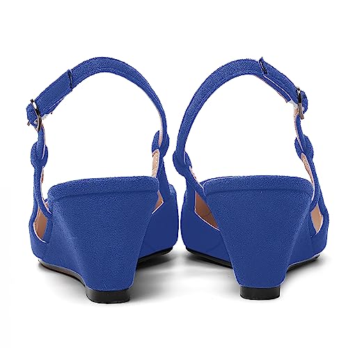 AMBELIGHT Womens Fashion Buckle Square Toe Solid Party Suede Adjustable Strap Wedge Low Heel Pumps Shoes 2 Inch4