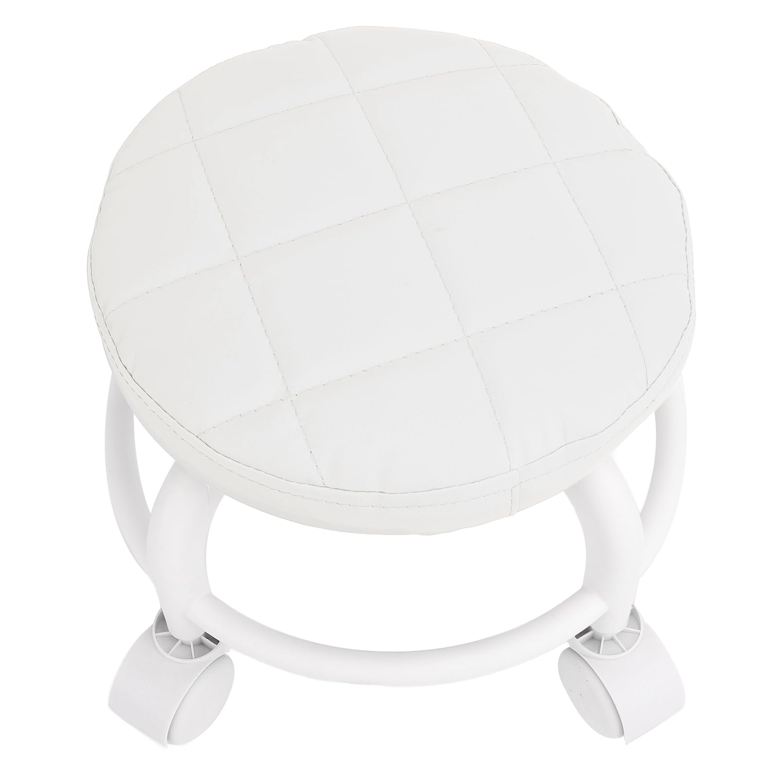 Tabouret roulant pivotant en cuir PU KIMISS siège bas rond blanc multi-usage