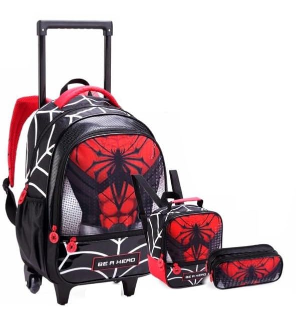 Kit Mochila Rodinha Infantil Menino 3 Peças Homem Aranha, Lancheira, Mochila, Estojo, Denlex