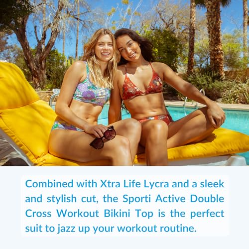 Image of Sporti Swimsuits Bikini Tops for Women, Double Cross & Round Neckline, Swim Top Bathing Suits, Women Bralette Swim Top