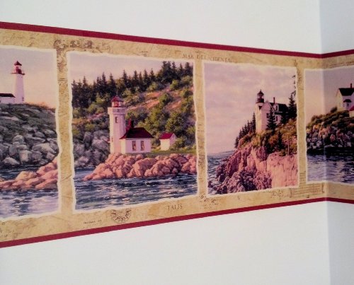 Lighthouse Seashore Wallpaper Border - Red… #TOP4
