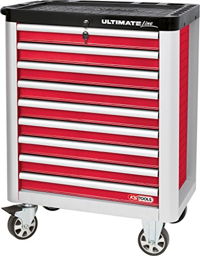 KS Tools 886.0009 ULTIMATEline Werkstattwagen,mit 9 Schubladen,rot/silber